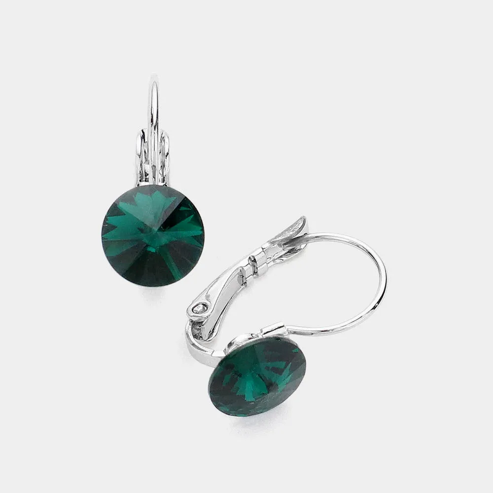 Emerald Round Crystal Lever Back Pageant Earrings | Interview Earrings |  376366