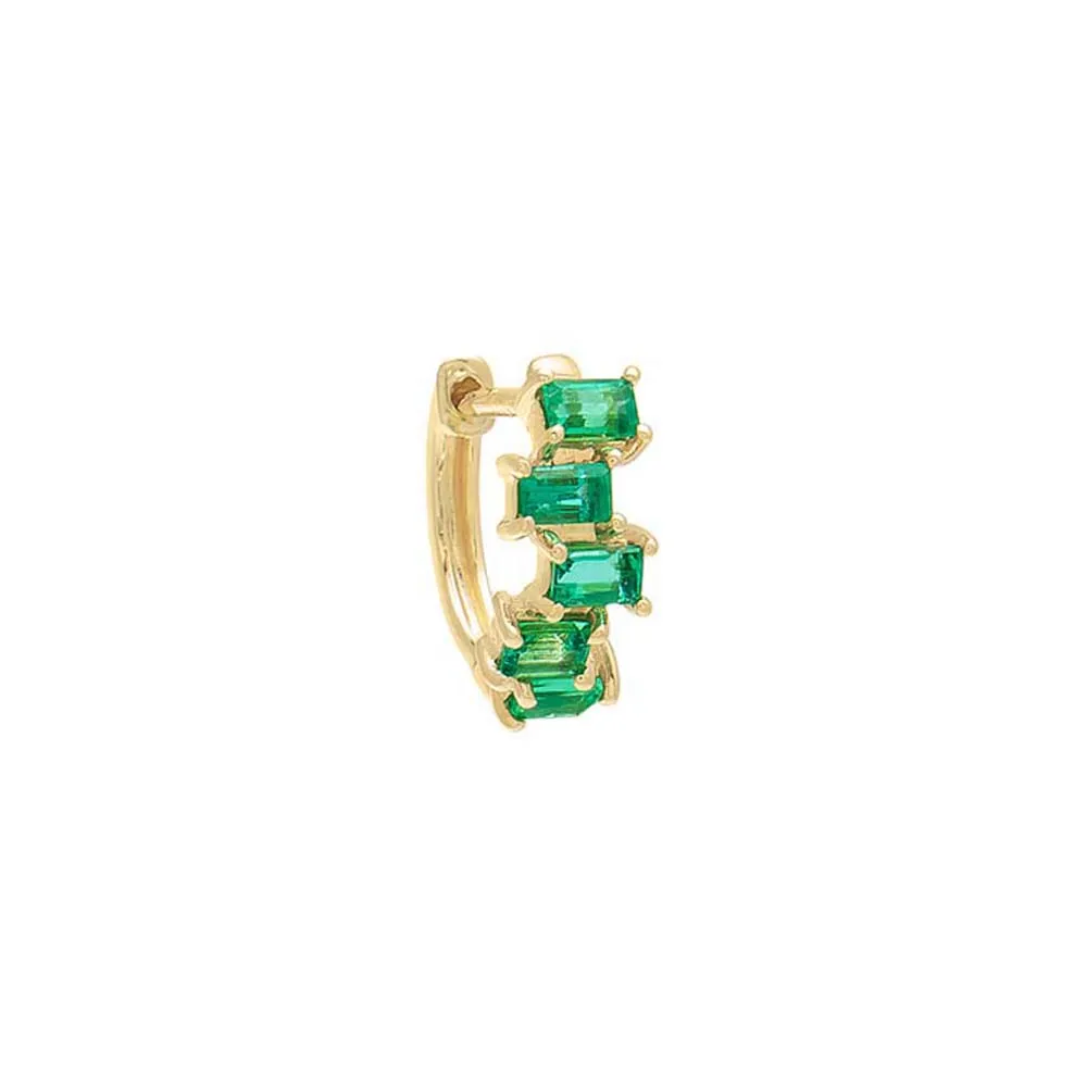Emerald Scattered Baguette Huggie Earring 14K