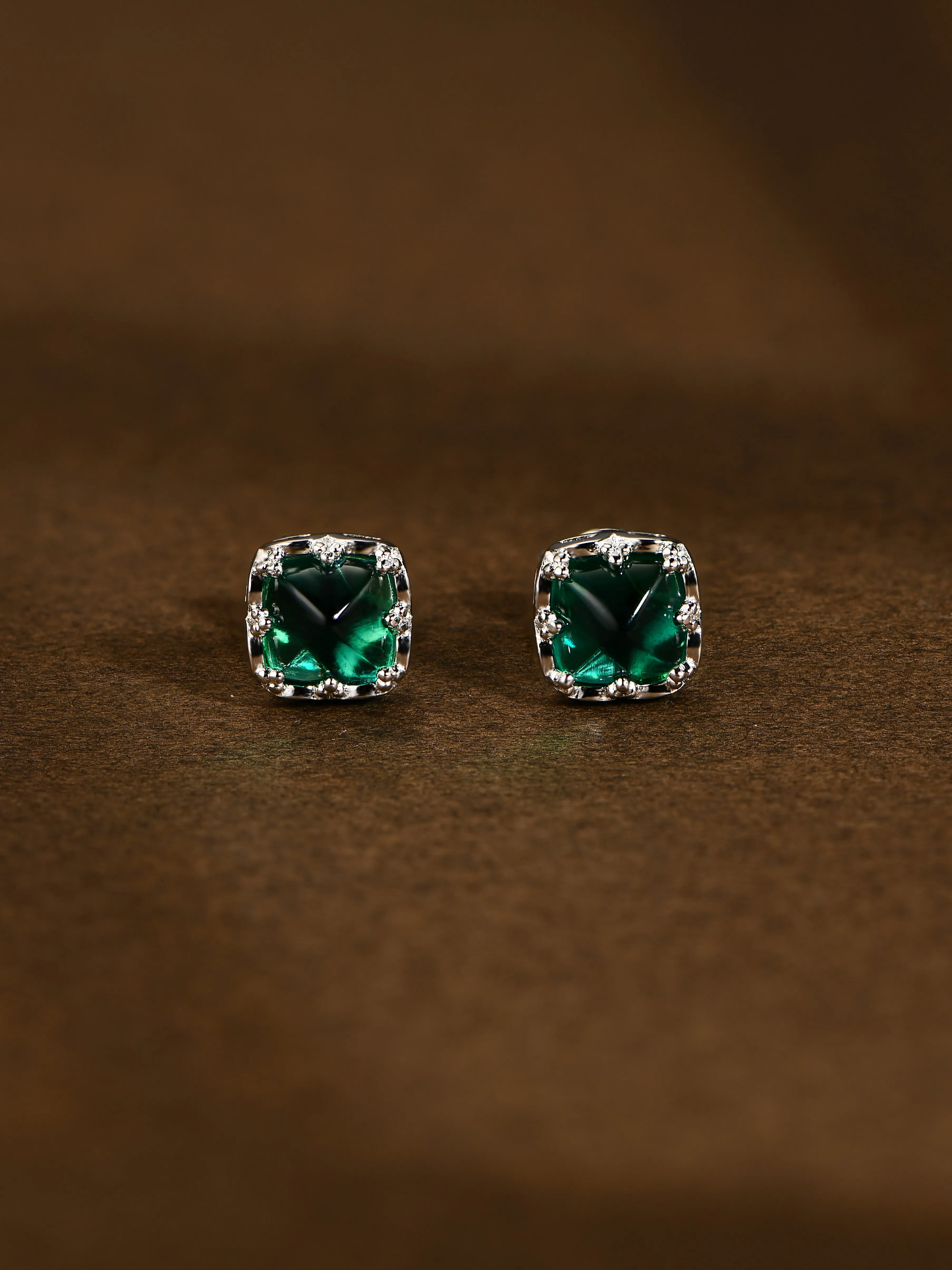 Emerald Square Stud Earrings