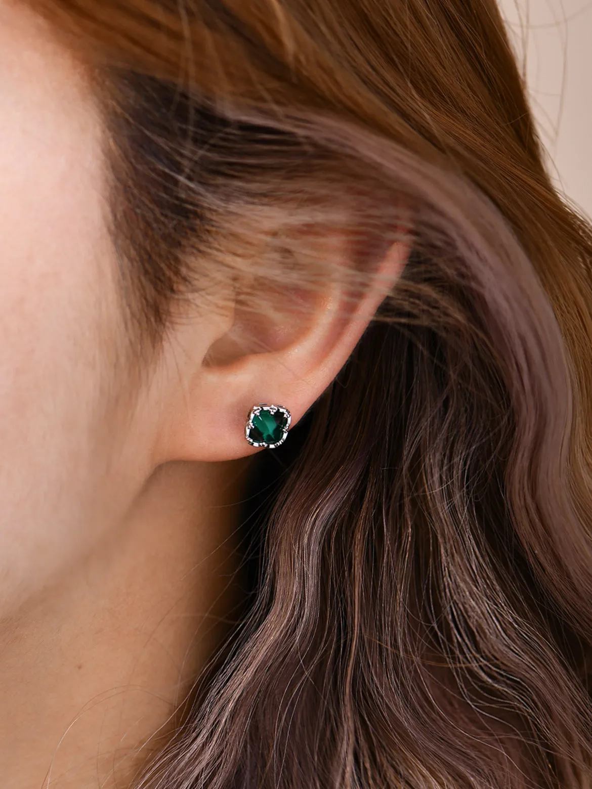 Emerald Square Stud Earrings