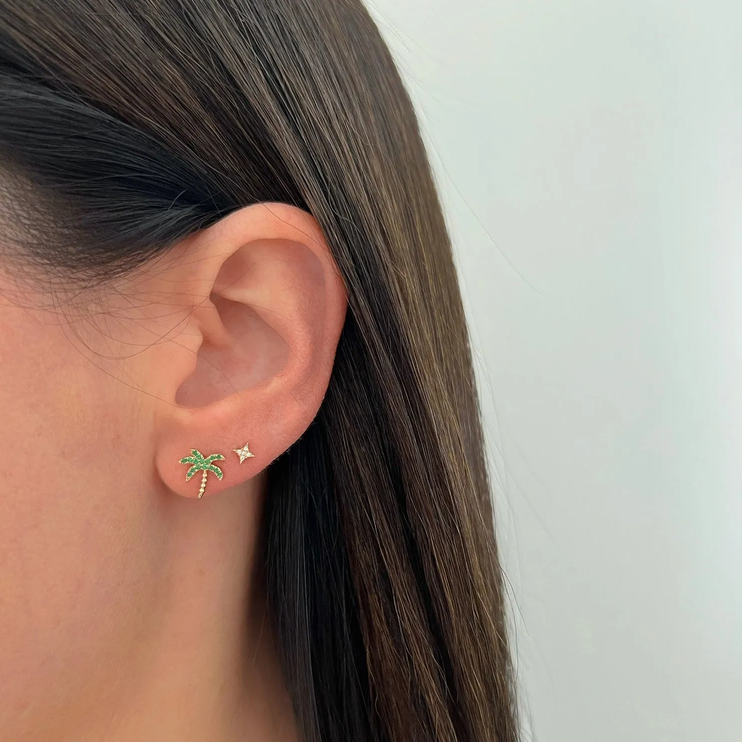 Emerald Wild Palm Stud Earring
