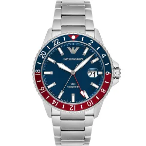 Emporio Armani World Explorer Diver GMT Gents Blue Dial Stainless Steel Watch