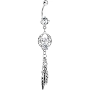 Enchanting Clear Gem Dangle Dreamcatcher Belly Ring