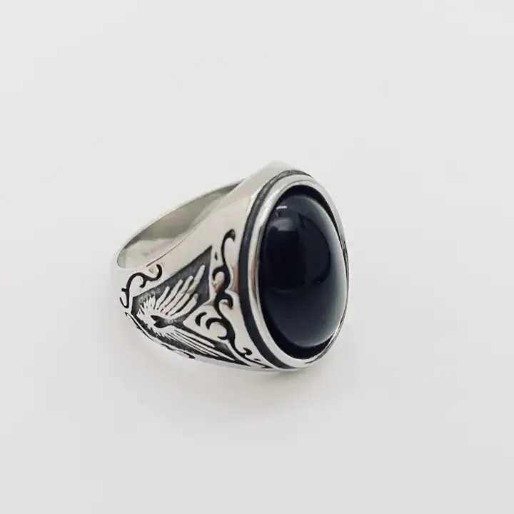 Engraved Stone Titanium Rings