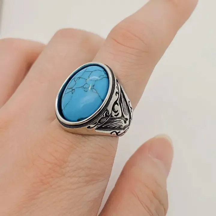 Engraved Stone Titanium Rings