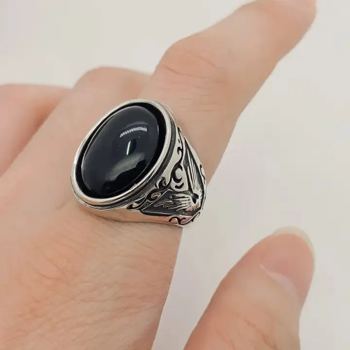 Engraved Stone Titanium Rings