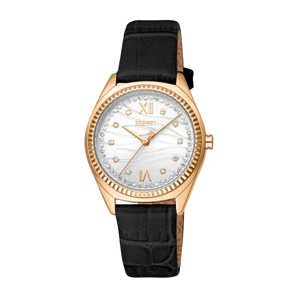 Esprit  Uma S Ladies Silver Dial Black Leather Strap Watch