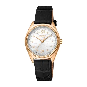 Esprit  Uma S Ladies Silver Dial Black Leather Strap Watch