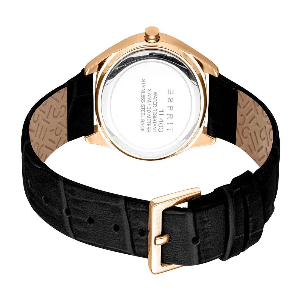 Esprit  Uma S Ladies Silver Dial Black Leather Strap Watch