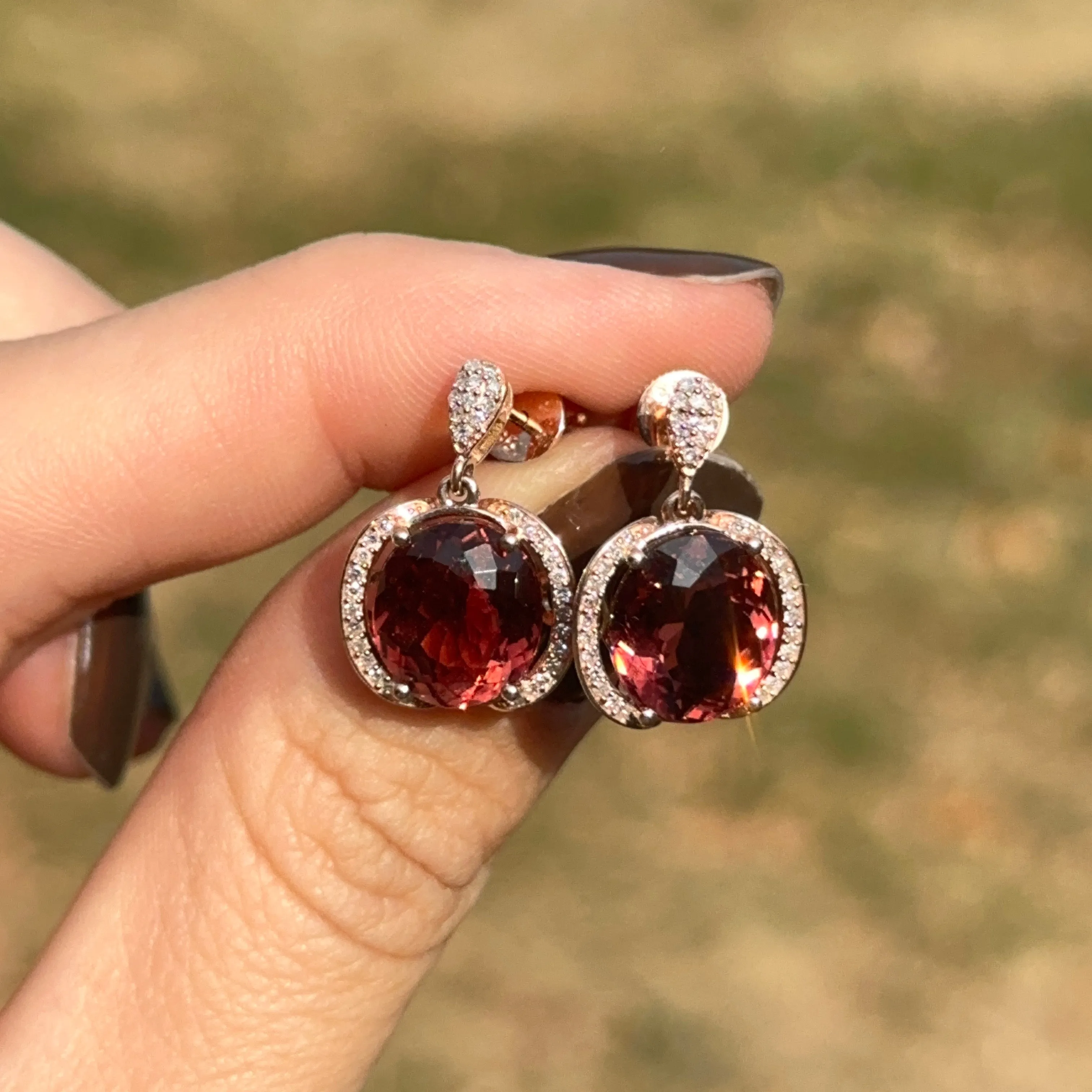 Estate 14KT Rose Gold Pink Tourmaline   Diamond Earrings