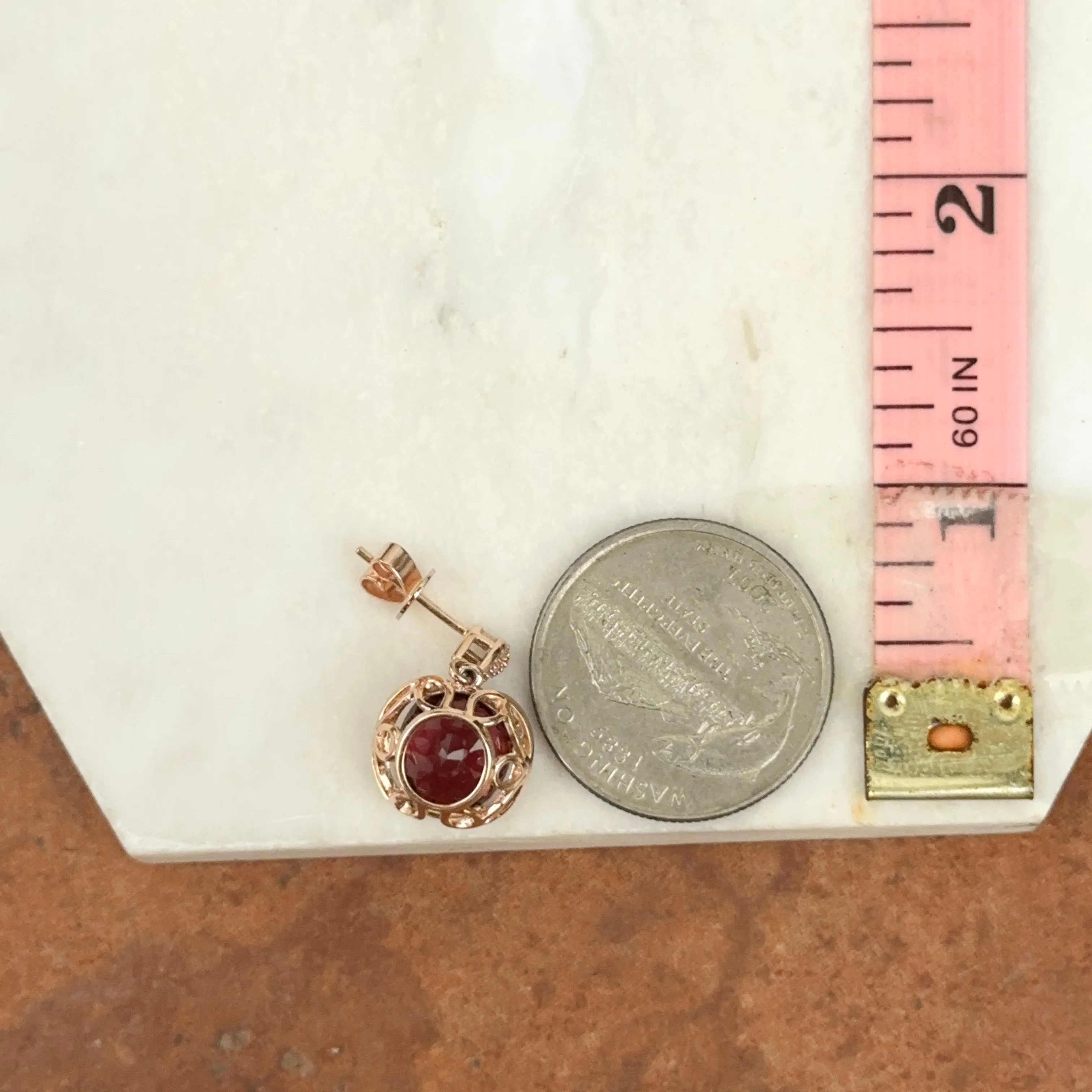 Estate 14KT Rose Gold Pink Tourmaline   Diamond Earrings