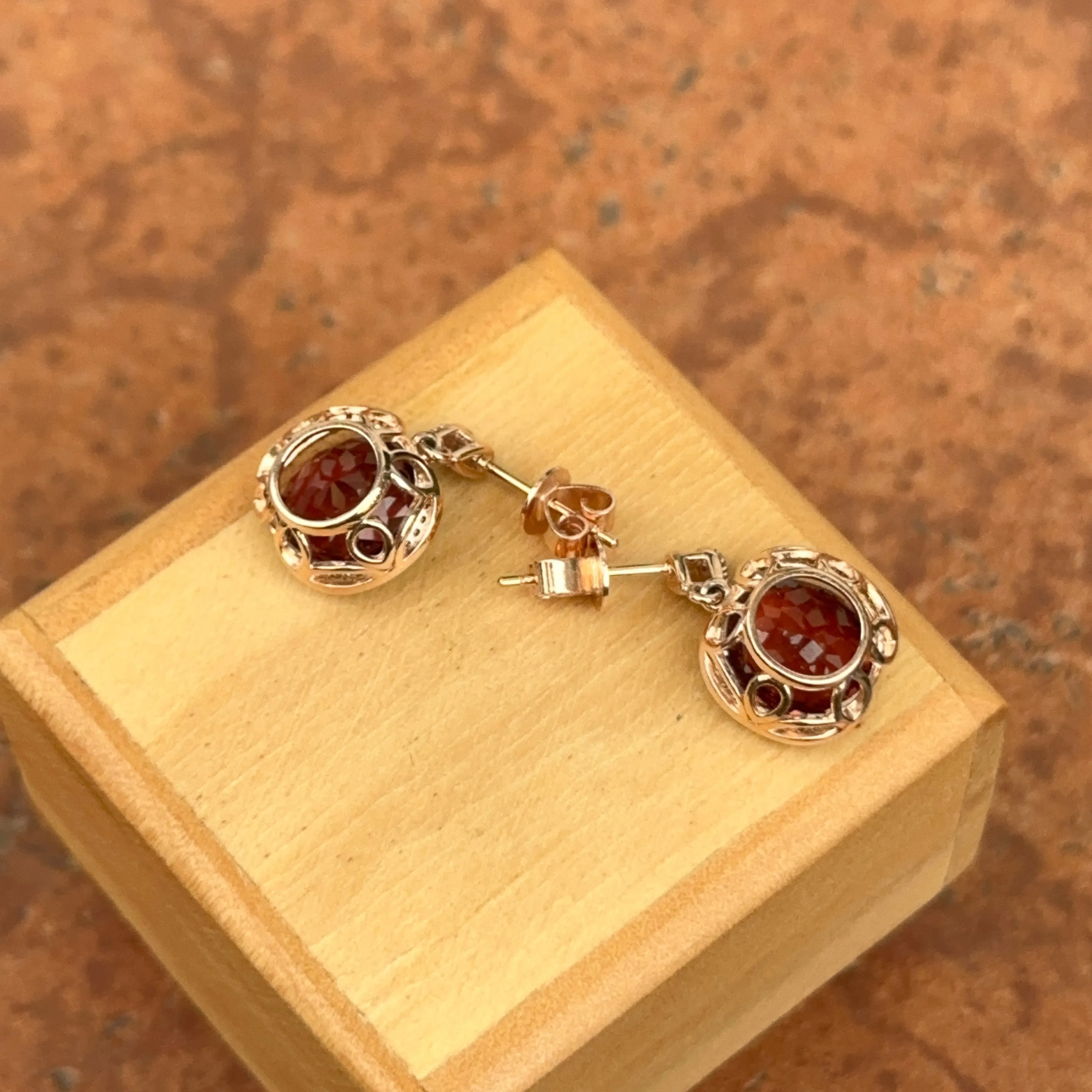 Estate 14KT Rose Gold Pink Tourmaline   Diamond Earrings
