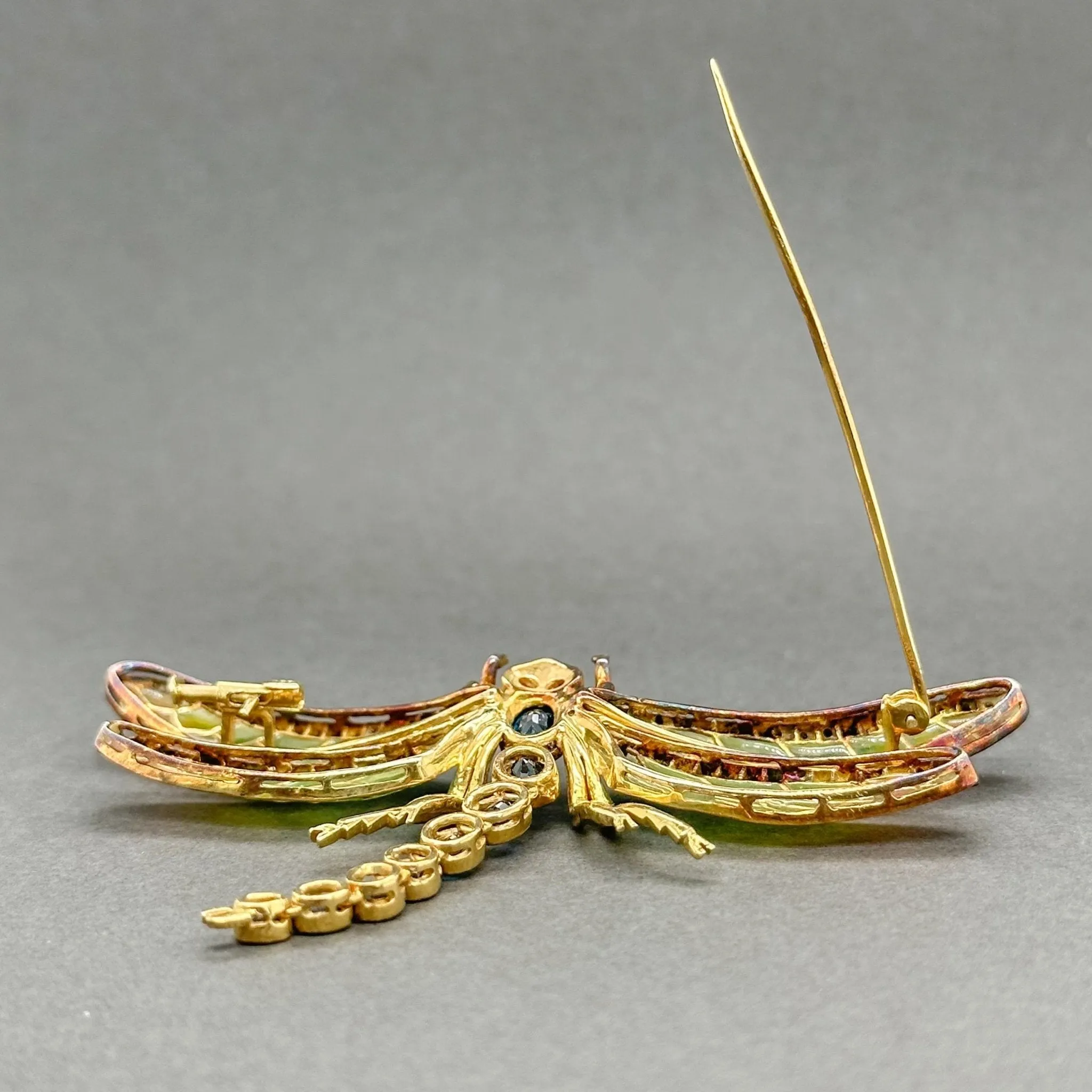 Estate 18K Y Gold 2.86ctw Ruby & Sapphire & 0.58ctw G-H/VS1-2 Diamond Dragonfly Brooch