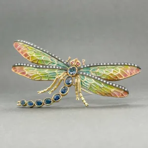 Estate 18K Y Gold 2.86ctw Ruby & Sapphire & 0.58ctw G-H/VS1-2 Diamond Dragonfly Brooch