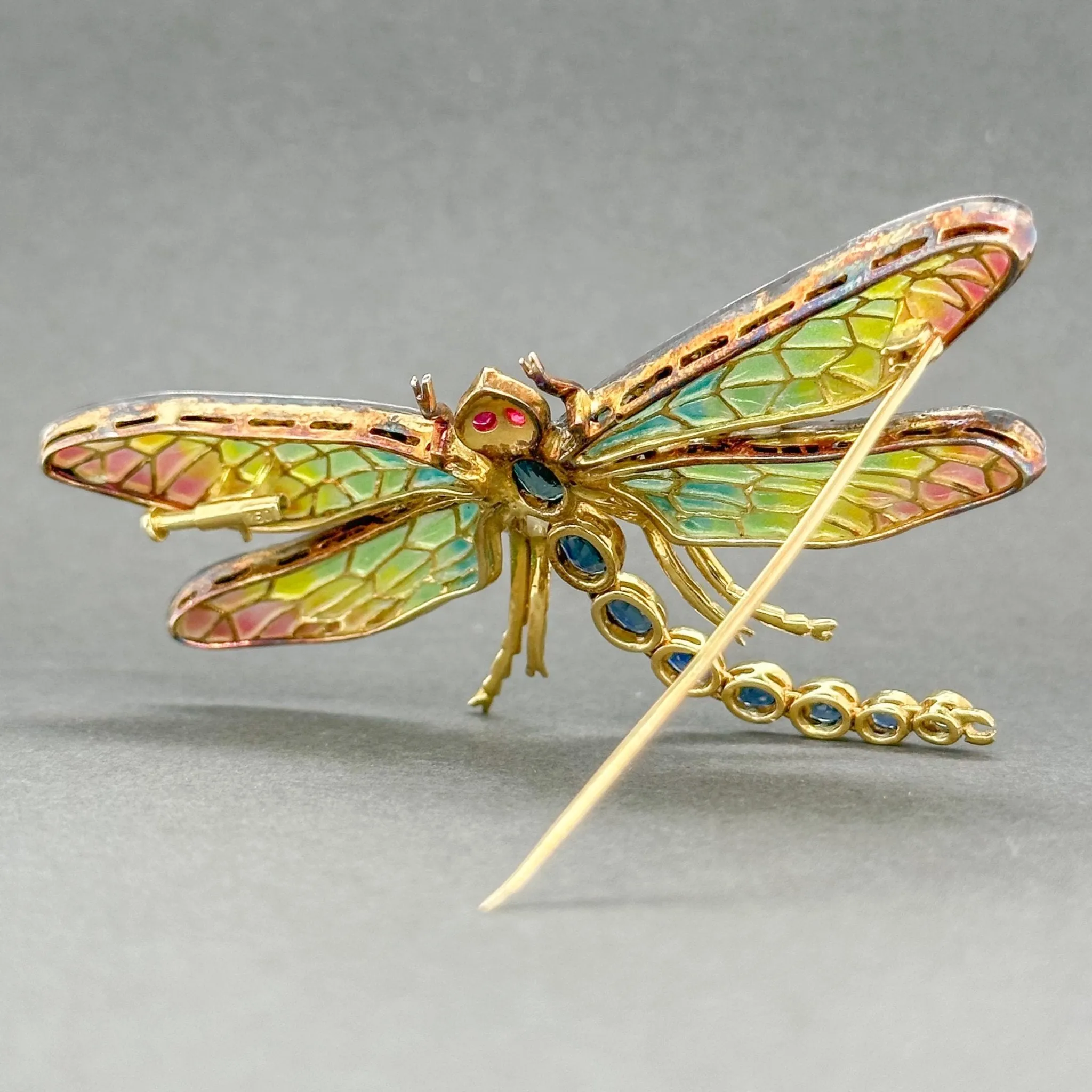 Estate 18K Y Gold 2.86ctw Ruby & Sapphire & 0.58ctw G-H/VS1-2 Diamond Dragonfly Brooch