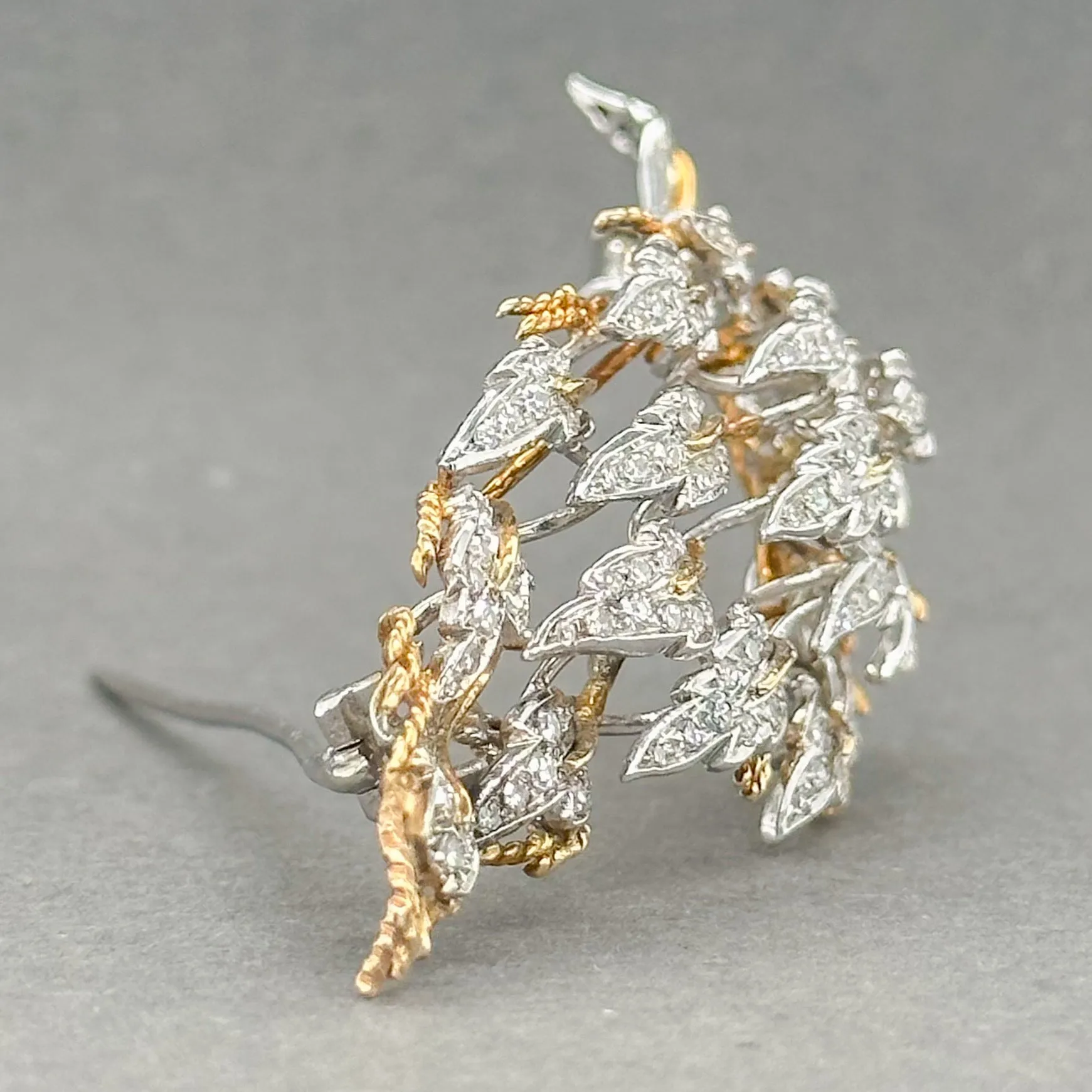 Estate Retro 18K TT 1.79ctw G-H/VS2 Diamond Leaf Brooch