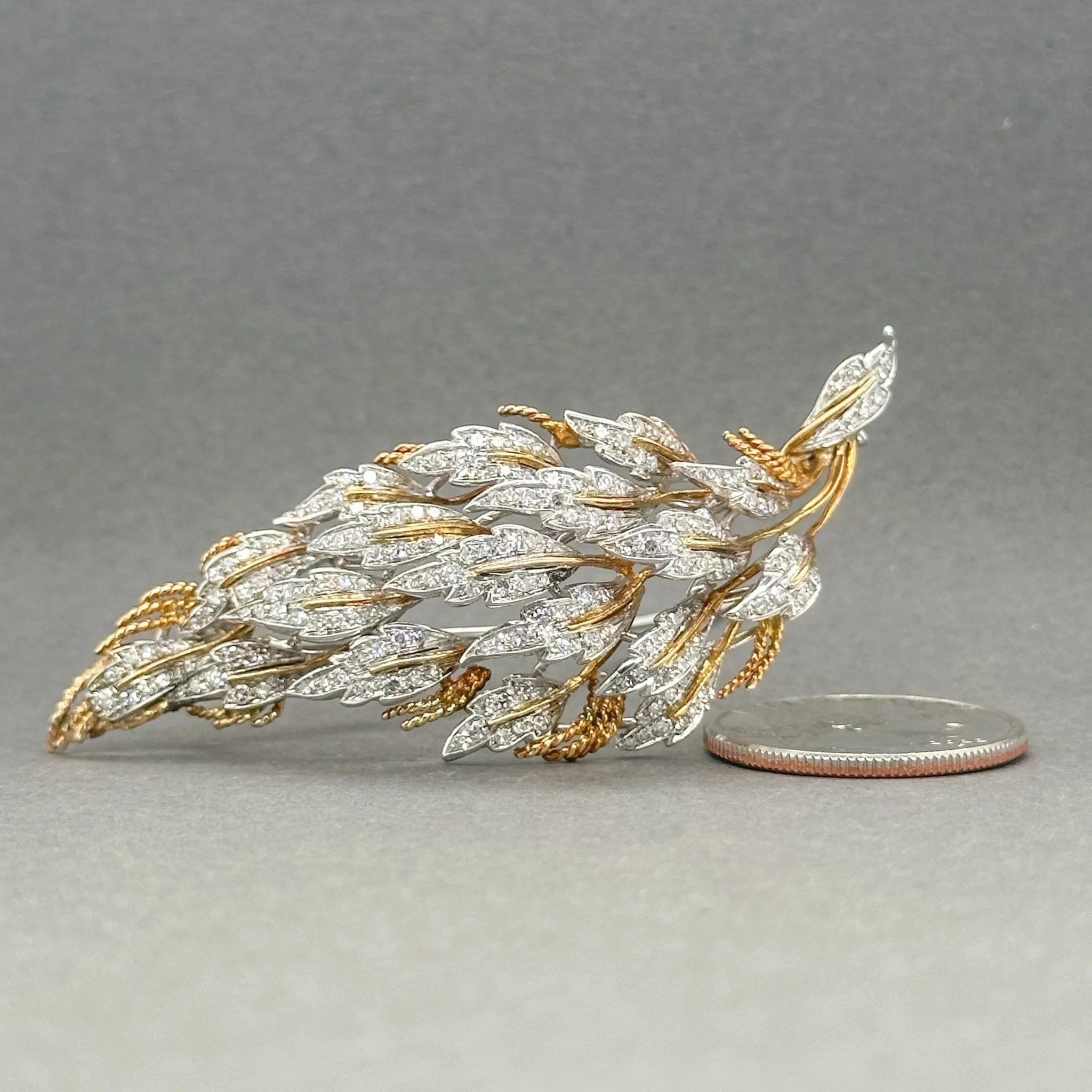 Estate Retro 18K TT 1.79ctw G-H/VS2 Diamond Leaf Brooch