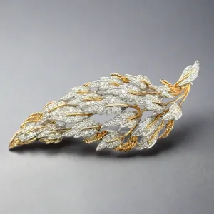 Estate Retro 18K TT 1.79ctw G-H/VS2 Diamond Leaf Brooch