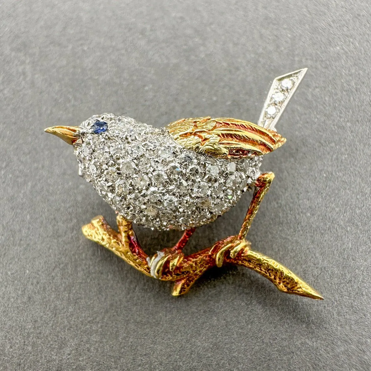 Estate Tiffany & Co. Platinum 18 0.52ctw G/VS1 Diamond Bird Brooch