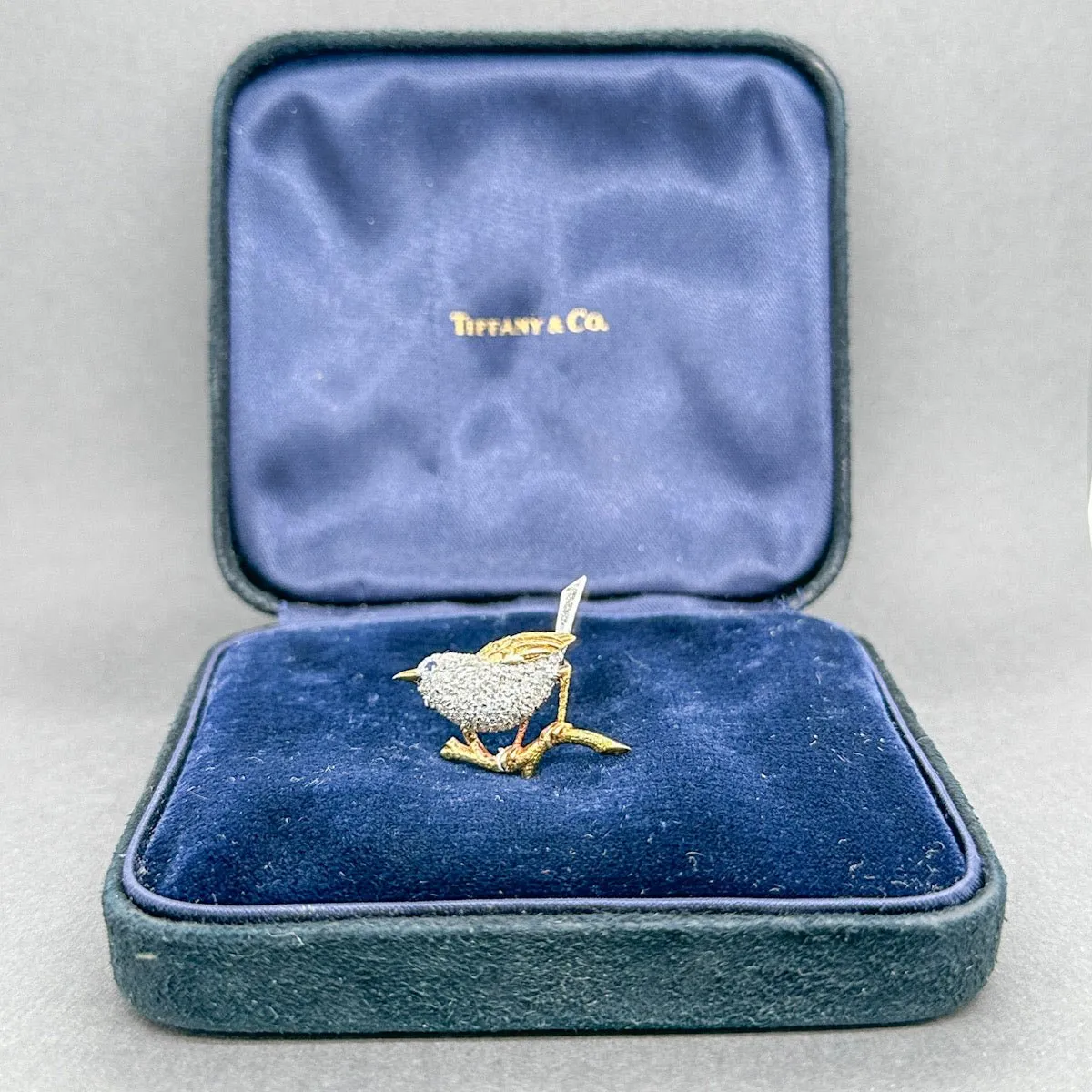 Estate Tiffany & Co. Platinum 18 0.52ctw G/VS1 Diamond Bird Brooch