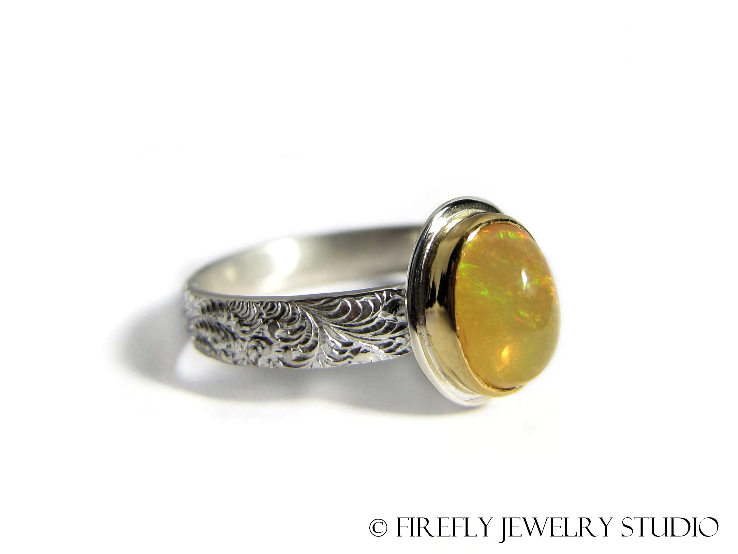 Ethiopian Opal Ring in 24k Gold and Sterling. Size 6.5