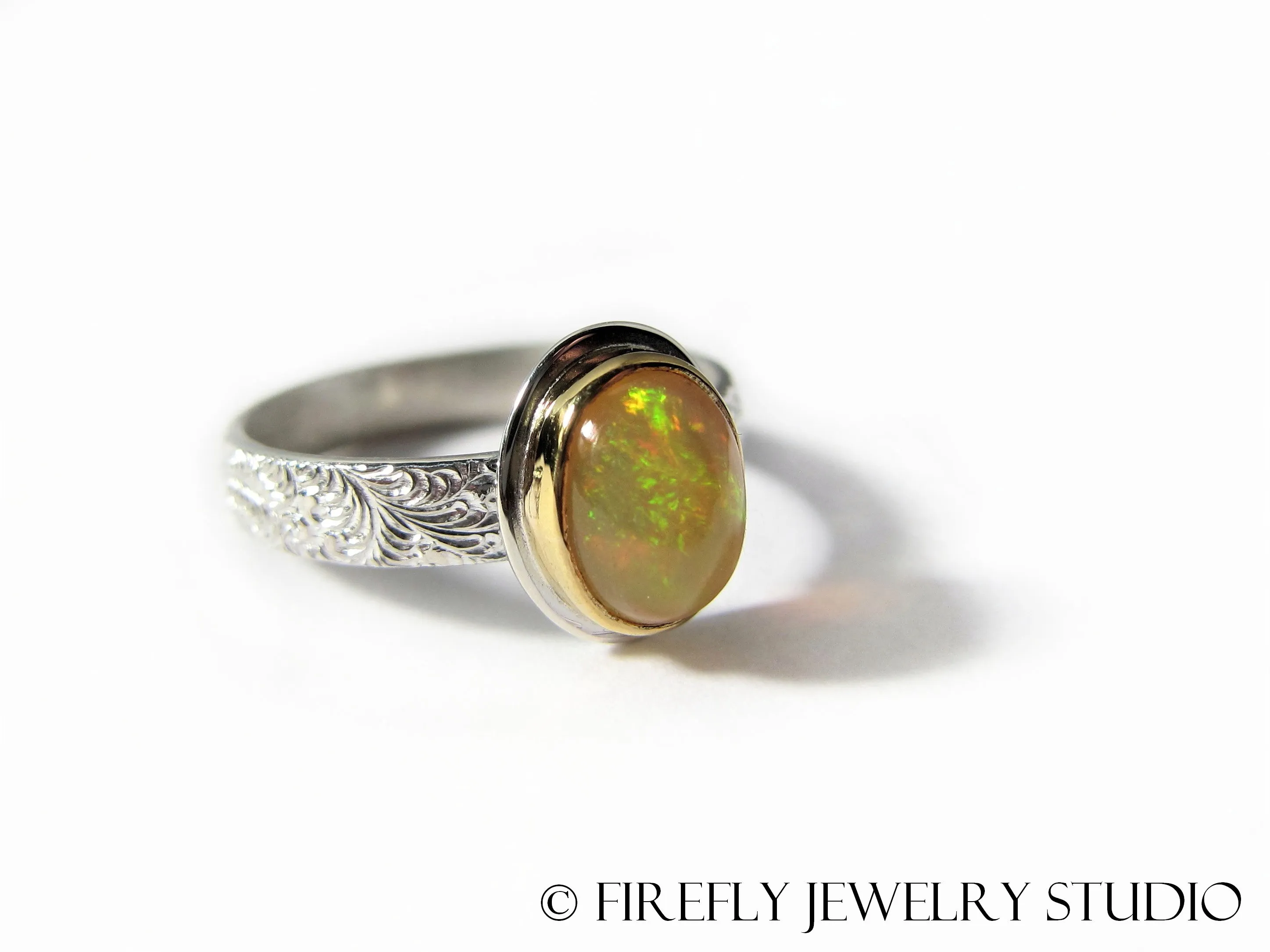 Ethiopian Opal Ring in 24k Gold and Sterling. Size 6.5