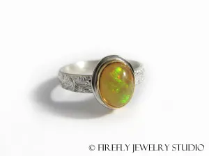 Ethiopian Opal Ring in 24k Gold and Sterling. Size 6.5