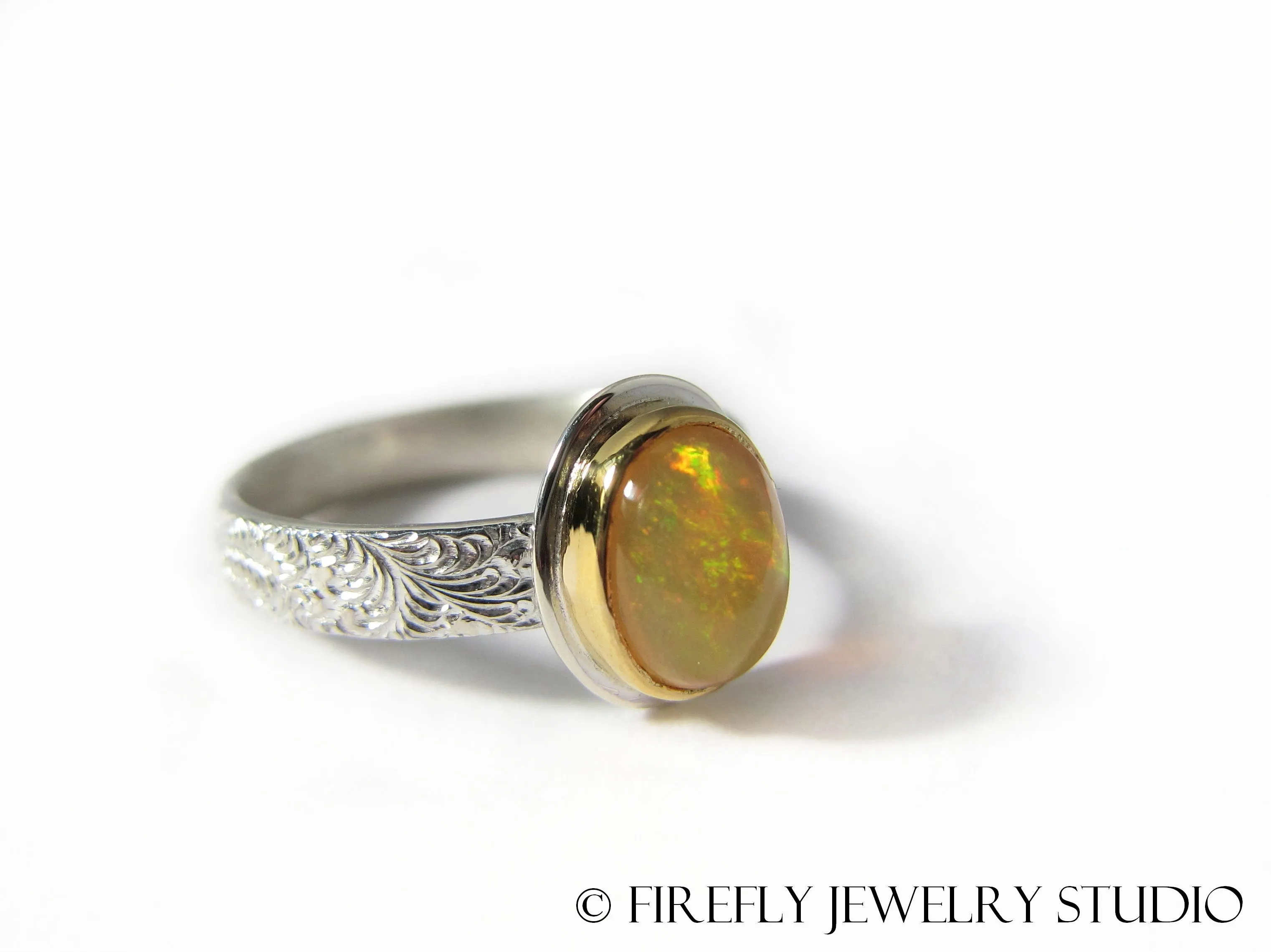 Ethiopian Opal Ring in 24k Gold and Sterling. Size 6.5