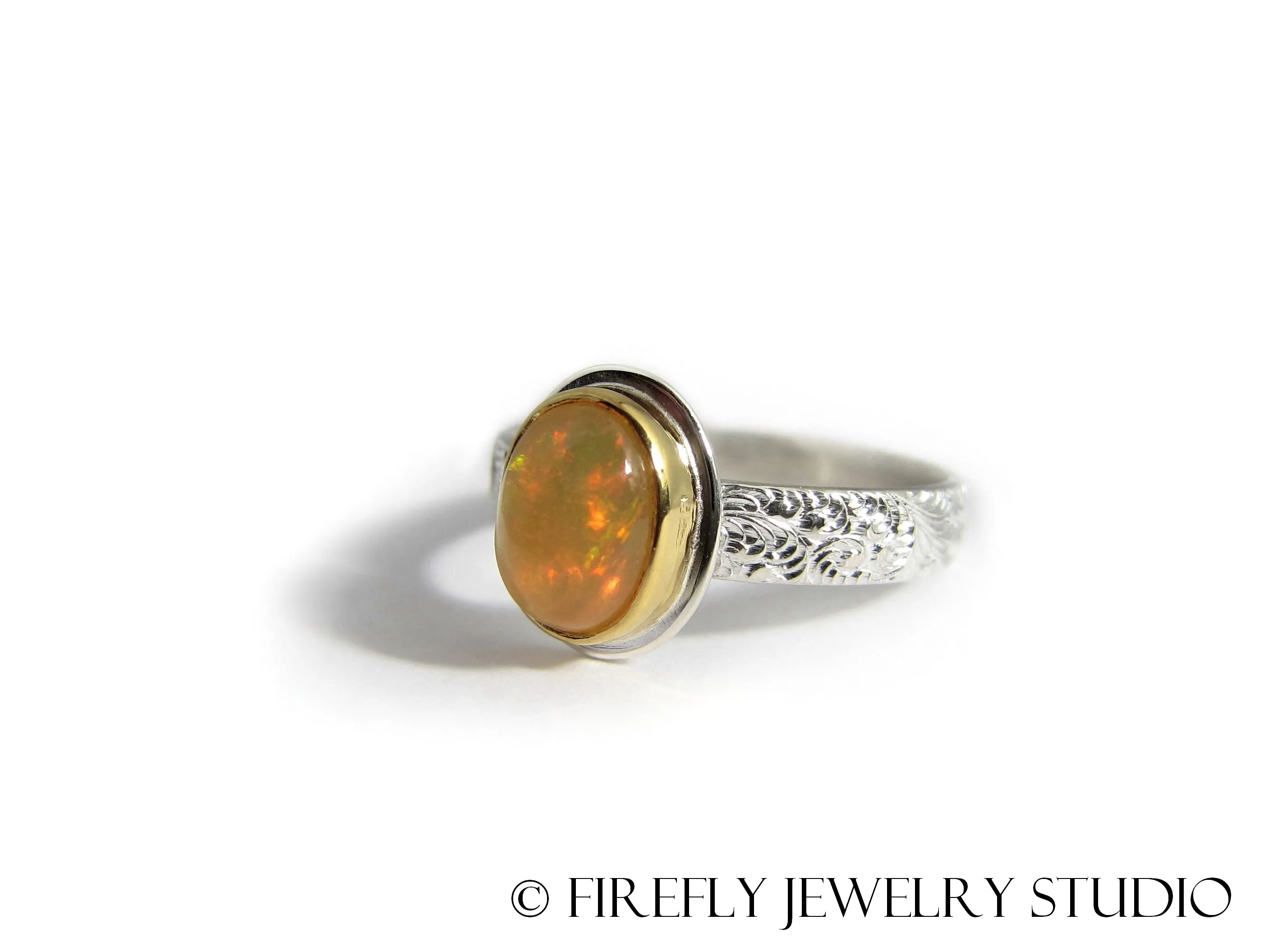 Ethiopian Opal Ring in 24k Gold and Sterling. Size 6.5
