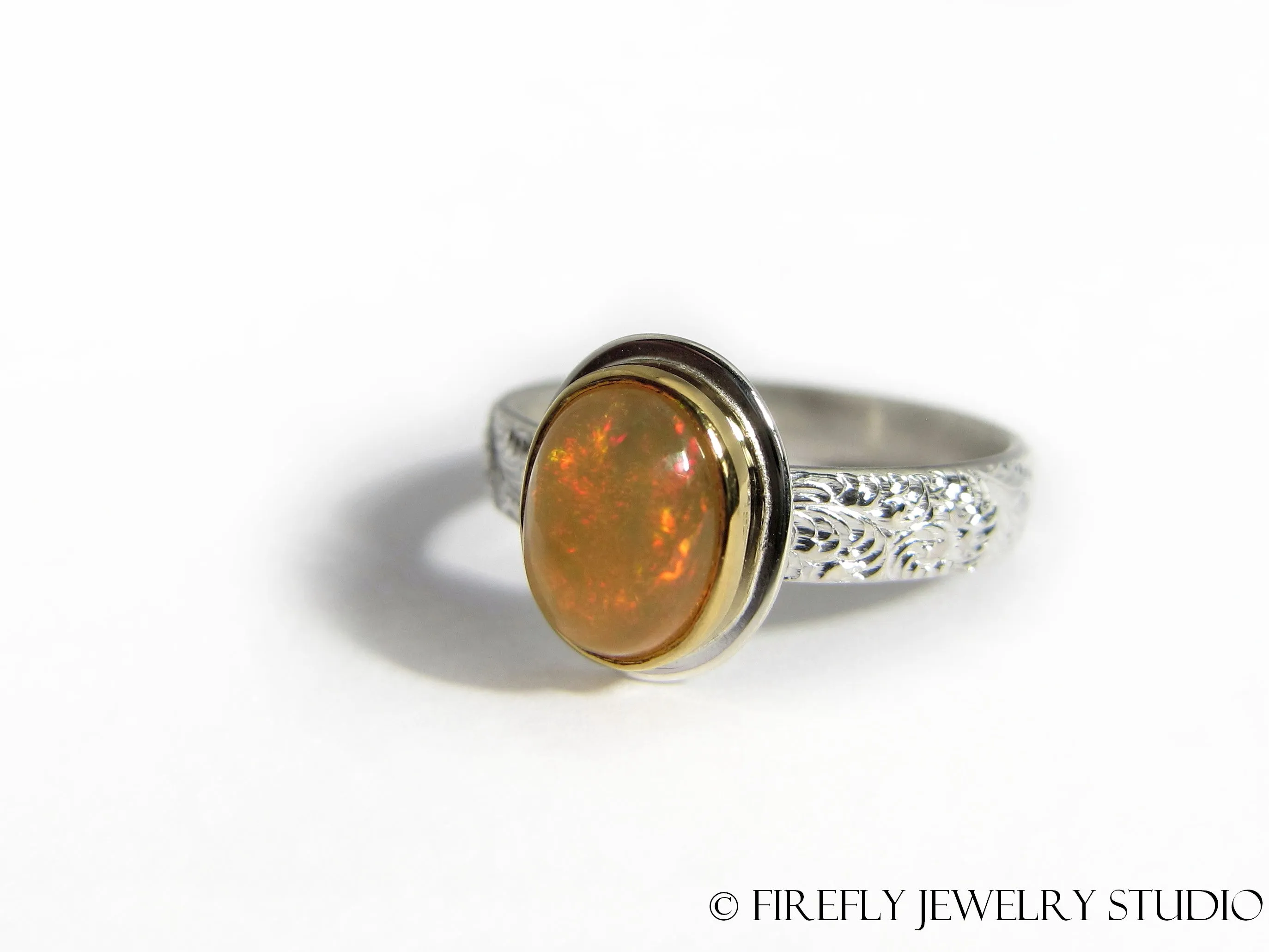 Ethiopian Opal Ring in 24k Gold and Sterling. Size 6.5