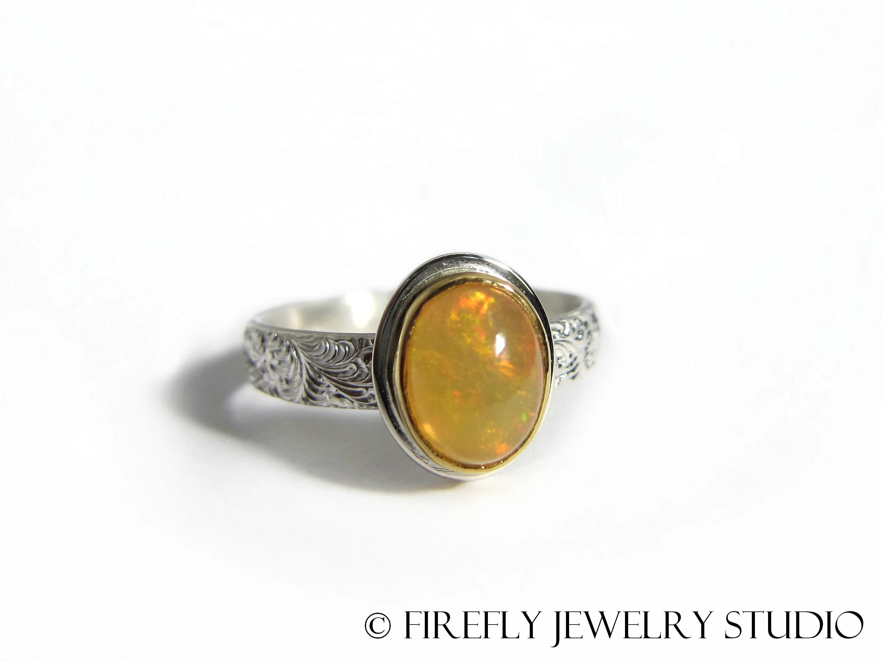 Ethiopian Opal Ring in 24k Gold and Sterling. Size 6.5