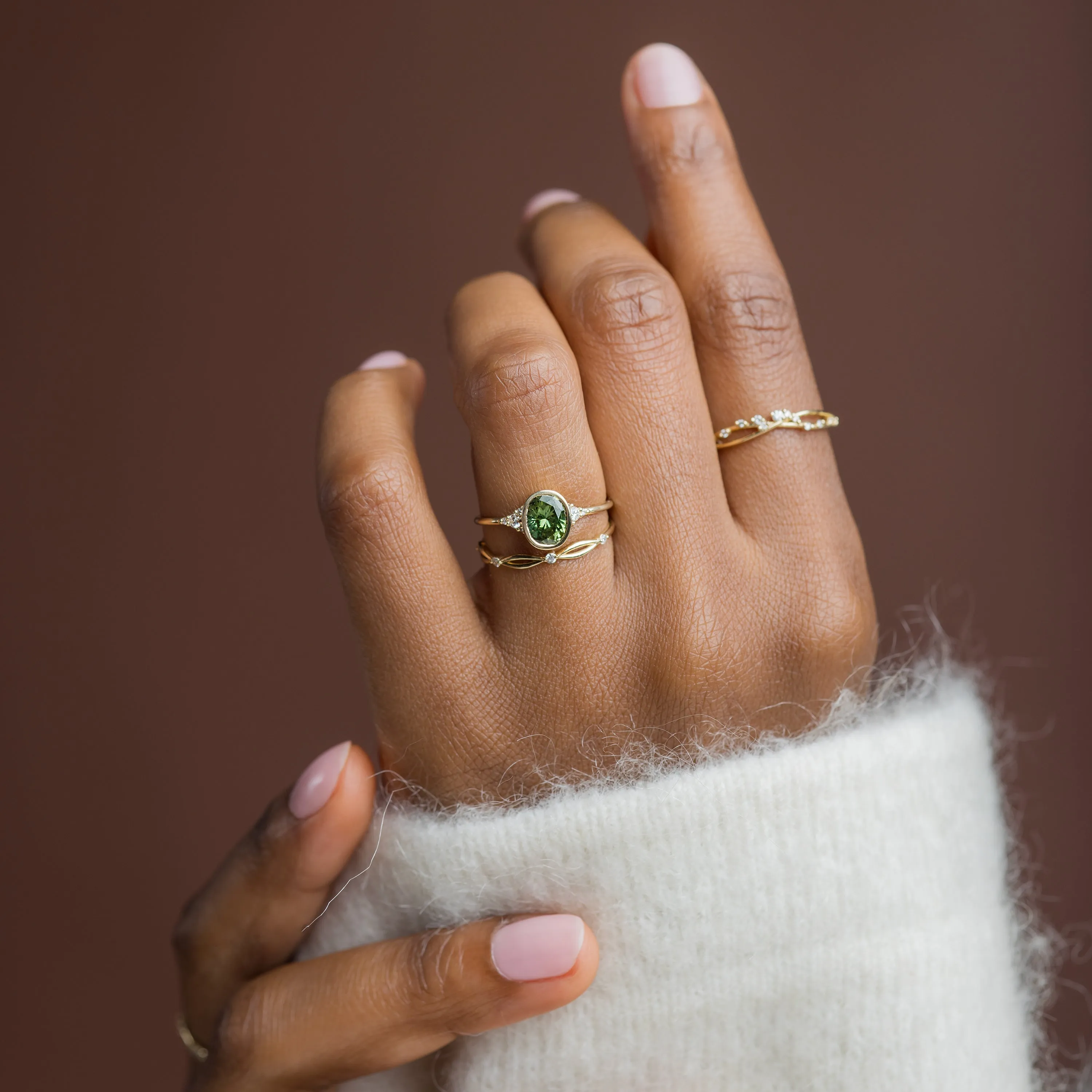 Evenfall Ring, 1.46ct. Yellowish Green Sapphire