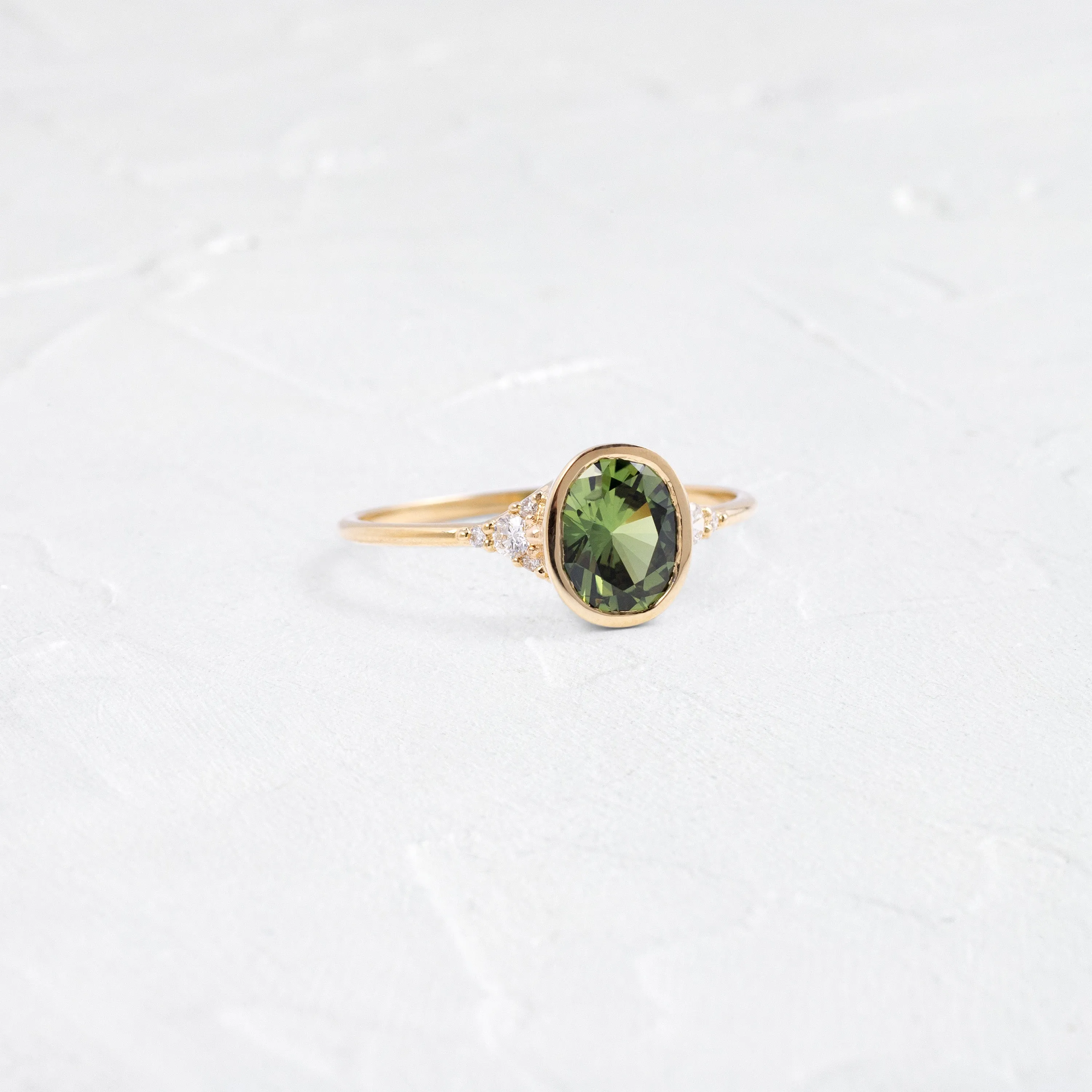 Evenfall Ring, 1.46ct. Yellowish Green Sapphire