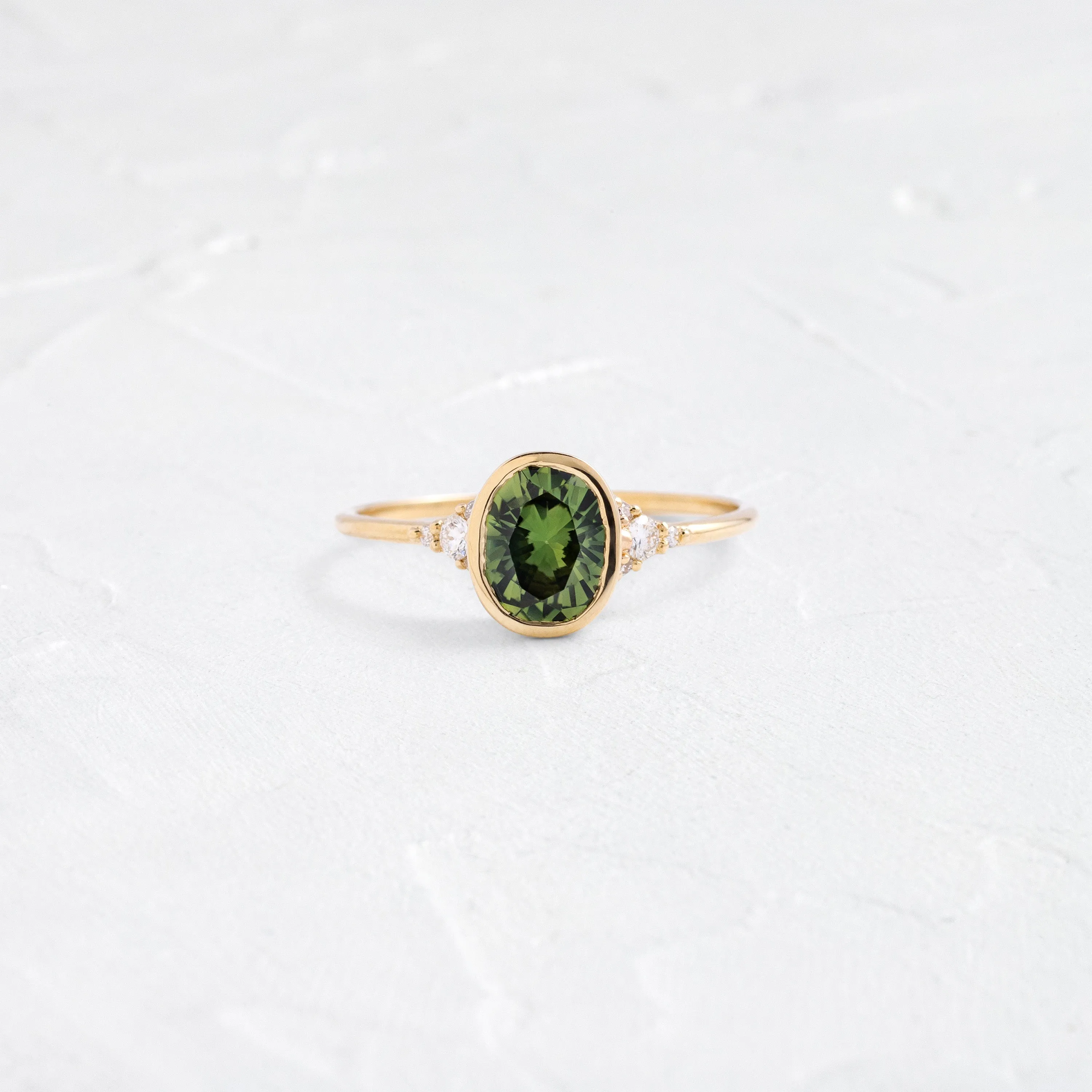 Evenfall Ring, 1.46ct. Yellowish Green Sapphire