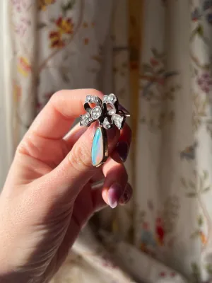 Exceptional Late 19th C and Diamond Bow and Opal Pendant