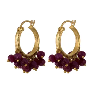 Exquisite Ruby Clustered Huggie Small Hoop Earrings, 14K Yellow Gold Ruby Hoop Earring, Ruby earring, Hand Made Ruby Cluster Earring