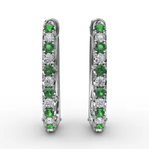 Fana 14k White Gold Alternaing Emerald and Diamond Hoop Earrings