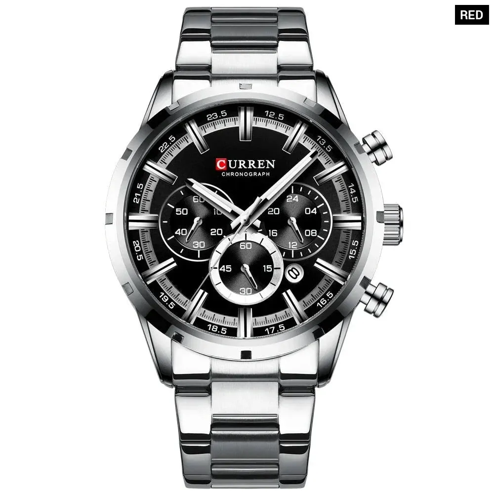 Fashion Quartz Watches Classic Silver and Black Clock Male Watch Men’s Wristwatch with Calendar Chronograph