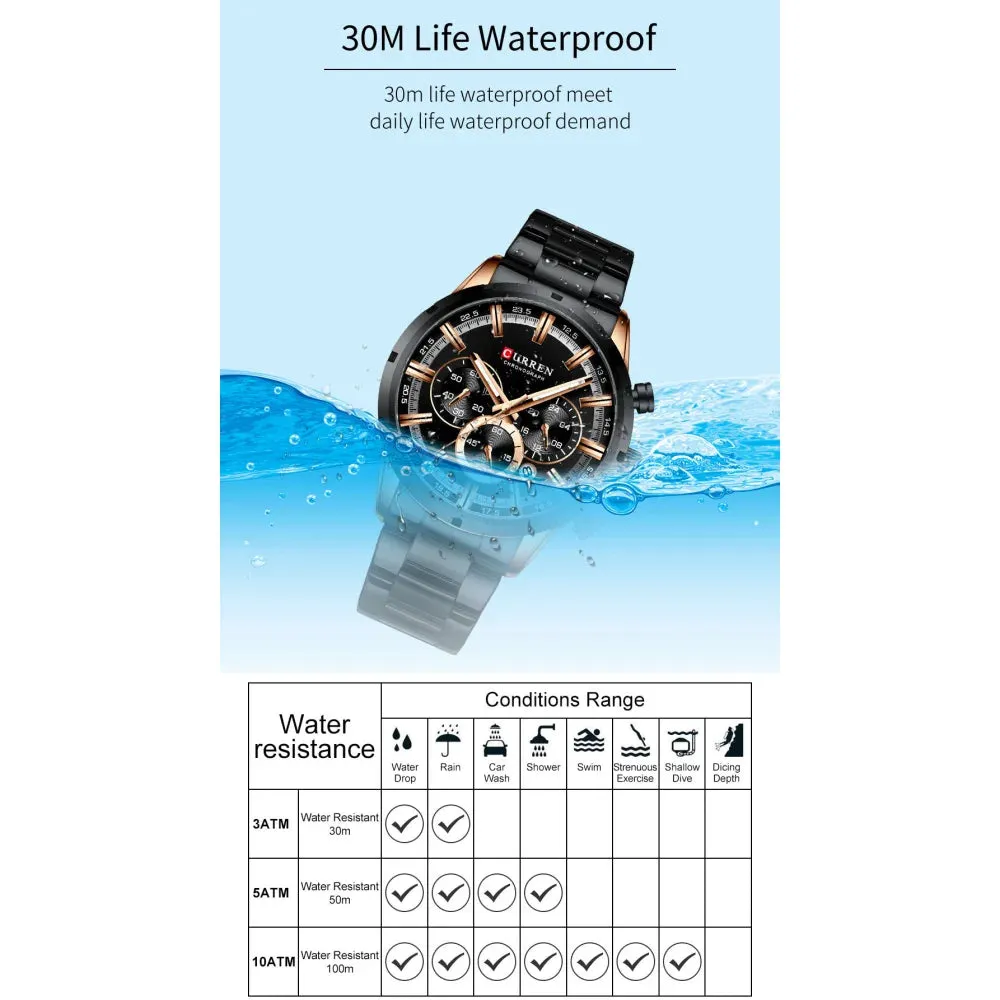 Fashion Quartz Watches Classic Silver and Black Clock Male Watch Men’s Wristwatch with Calendar Chronograph