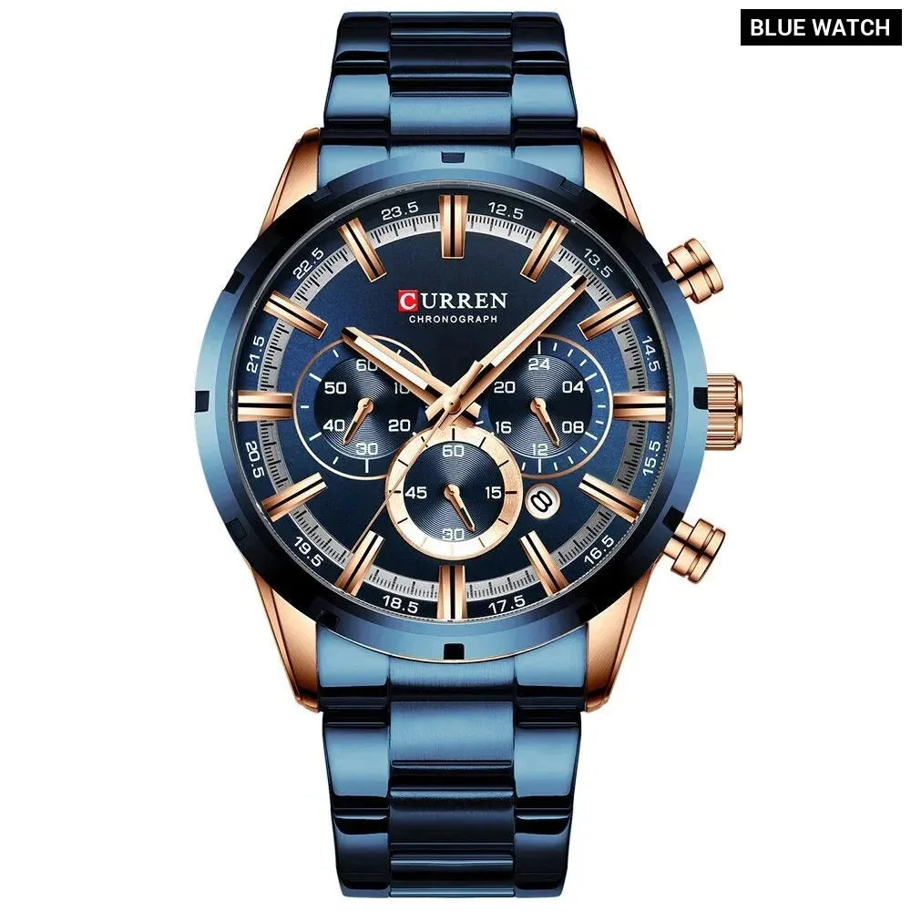 Fashion Quartz Watches Classic Silver and Black Clock Male Watch Men’s Wristwatch with Calendar Chronograph
