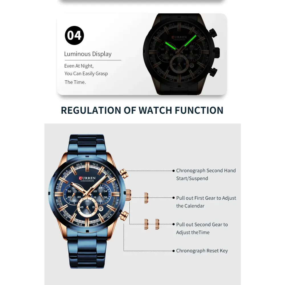 Fashion Quartz Watches Classic Silver and Black Clock Male Watch Men’s Wristwatch with Calendar Chronograph
