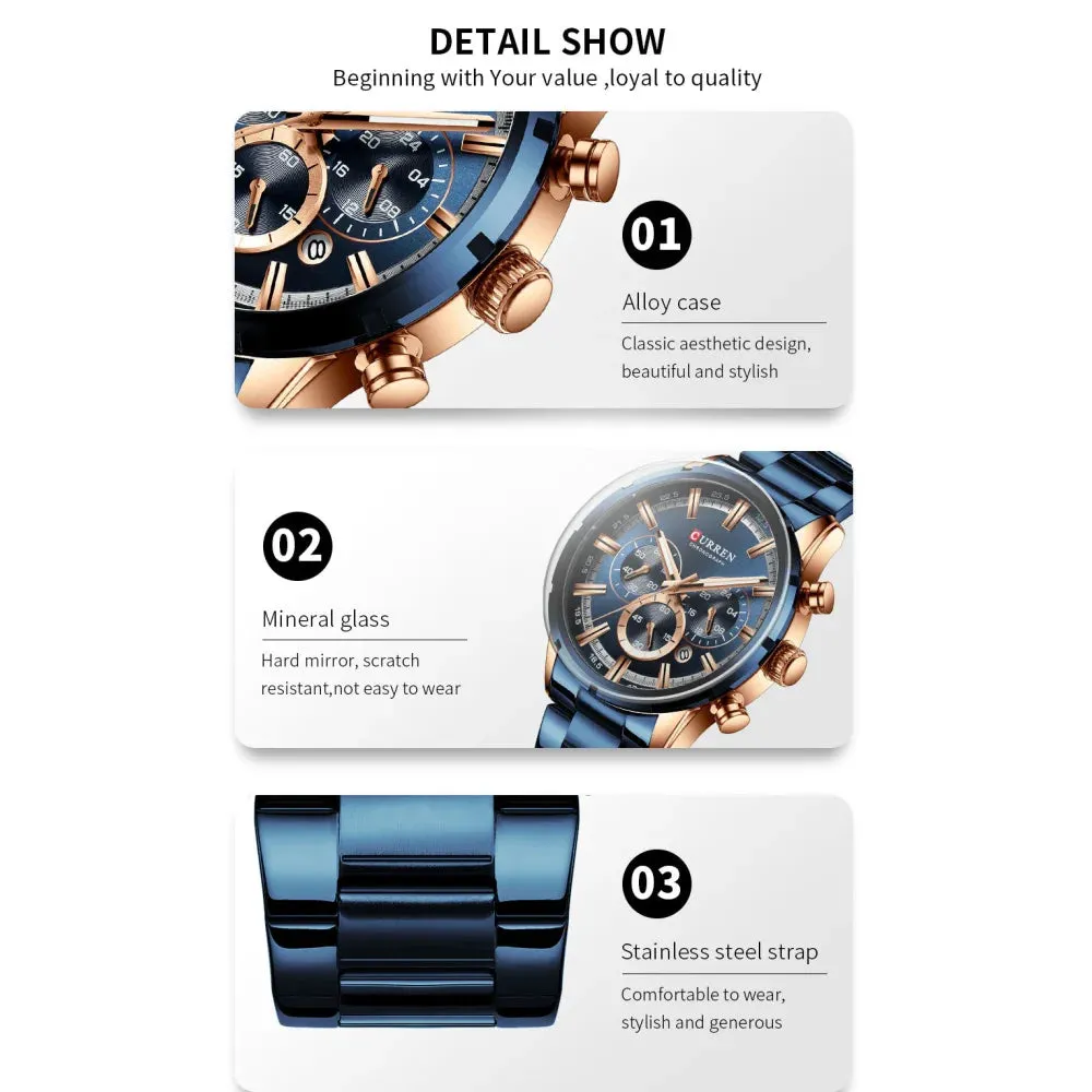Fashion Quartz Watches Classic Silver and Black Clock Male Watch Men’s Wristwatch with Calendar Chronograph