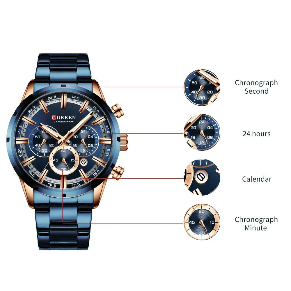 Fashion Quartz Watches Classic Silver and Black Clock Male Watch Men’s Wristwatch with Calendar Chronograph