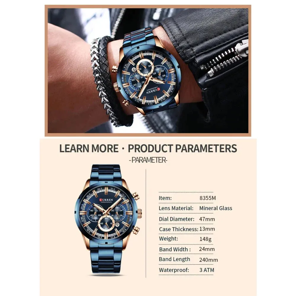 Fashion Quartz Watches Classic Silver and Black Clock Male Watch Men’s Wristwatch with Calendar Chronograph