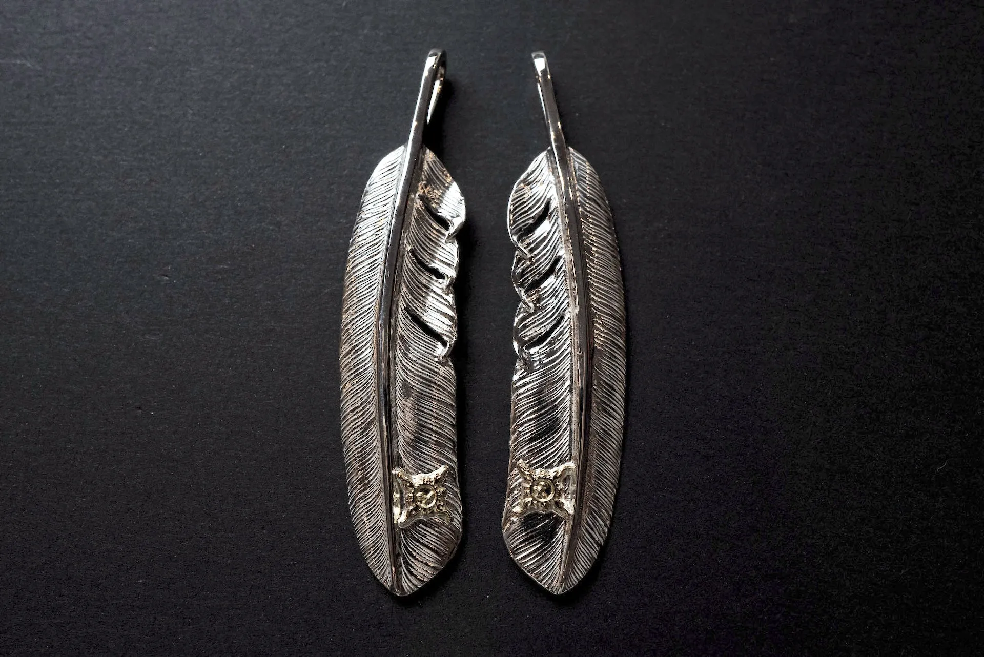 First Arrow's 18K Sunburst Large Feather Pendants (P-391)