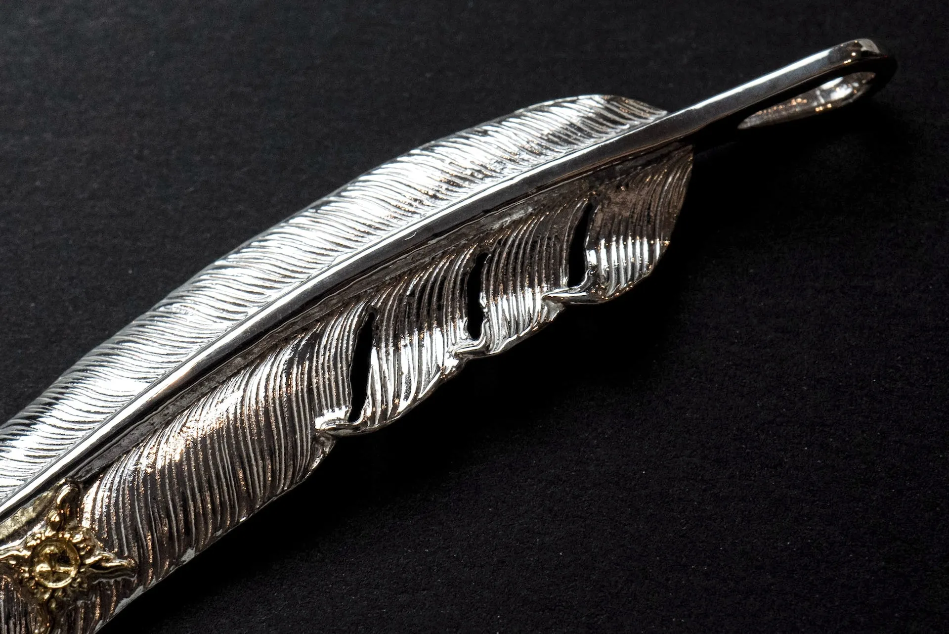 First Arrow's 18K Sunburst Large Feather Pendants (P-391)