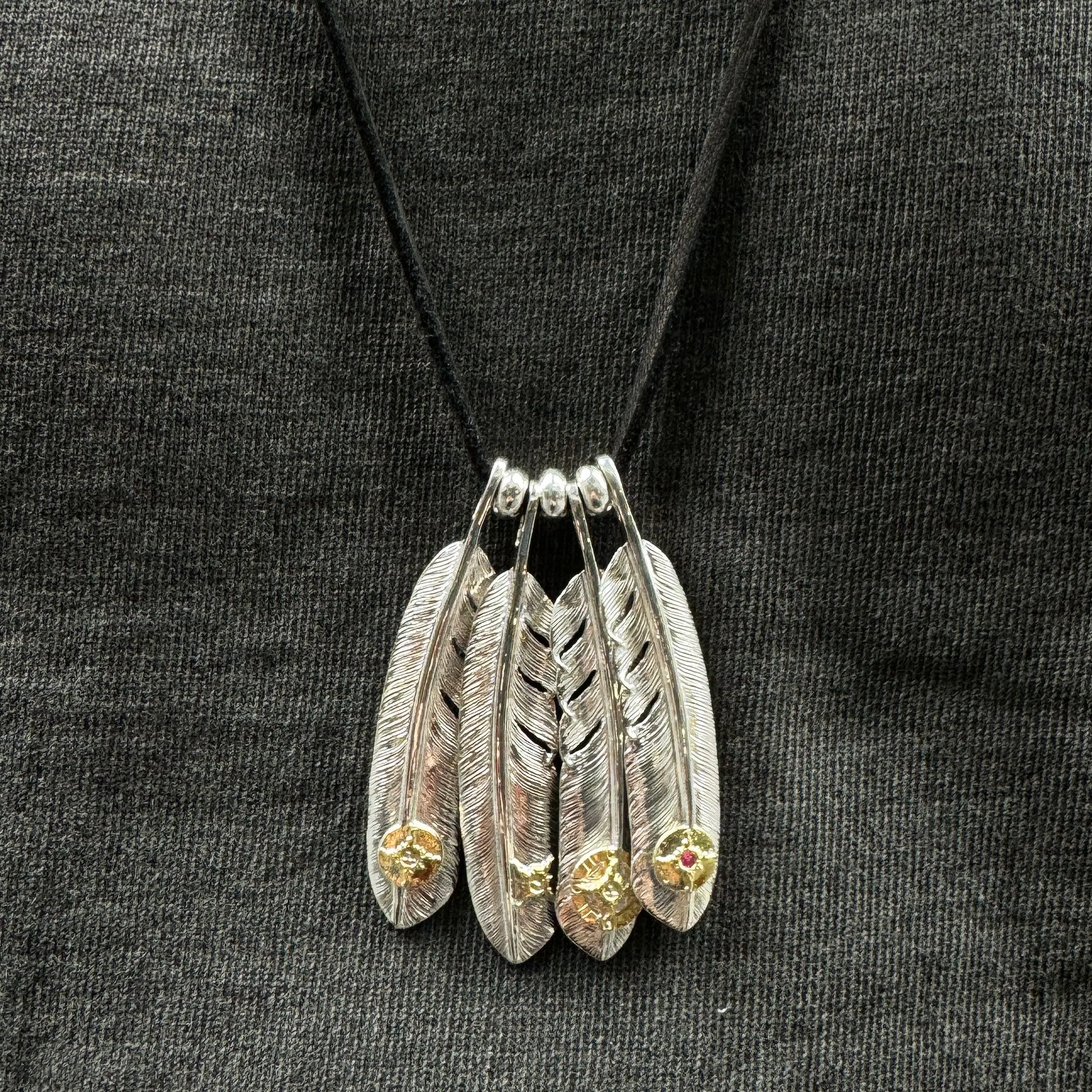 First Arrow's 18K Sunburst Large Feather Pendants (P-391)