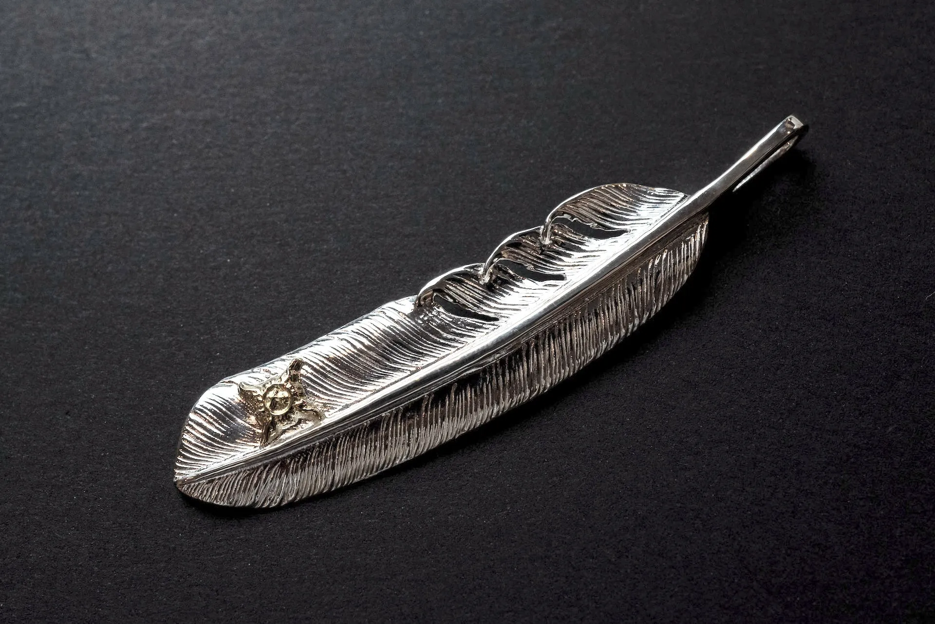 First Arrow's 18K Sunburst Large Feather Pendants (P-391)