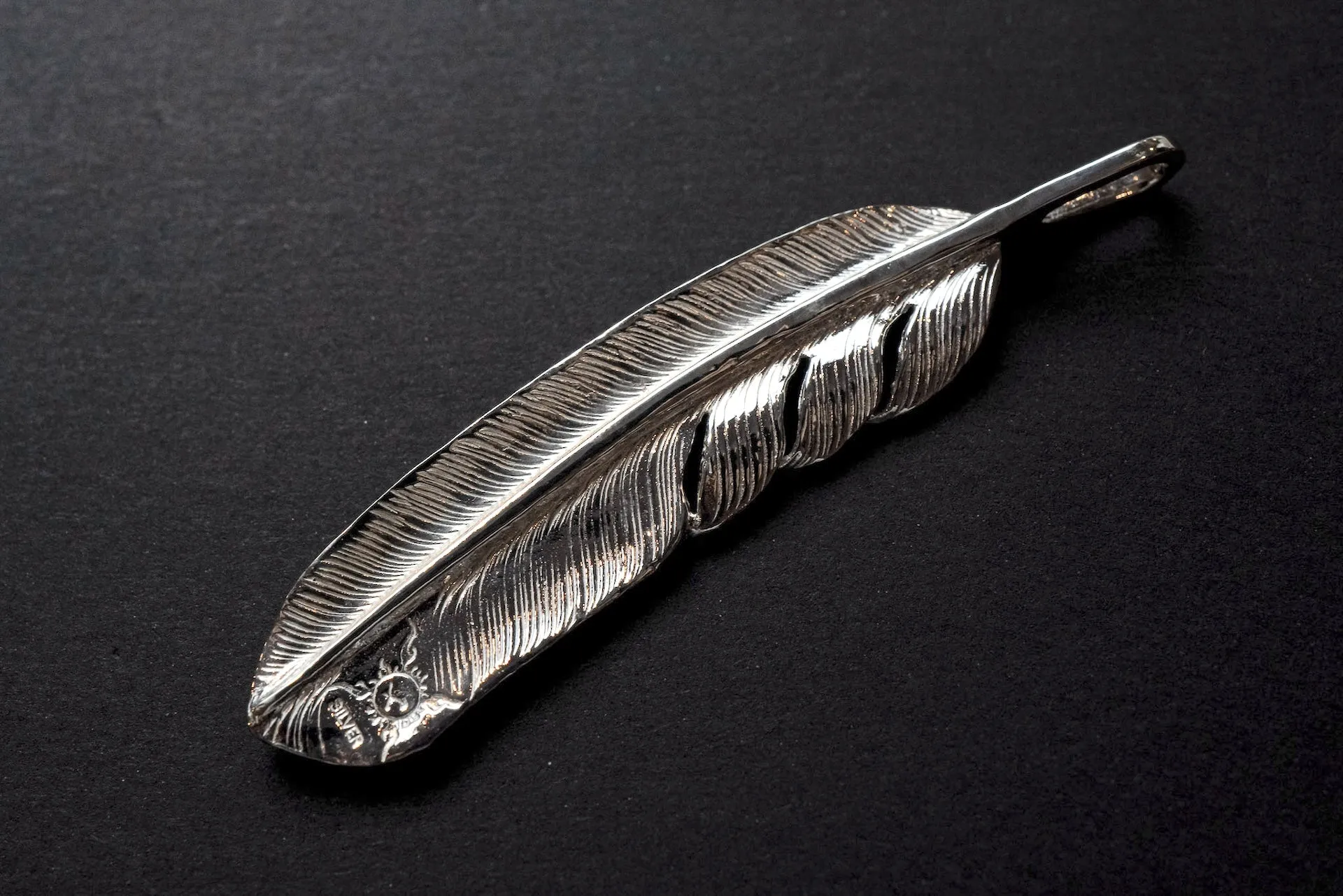 First Arrow's 18K Sunburst Large Feather Pendants (P-391)