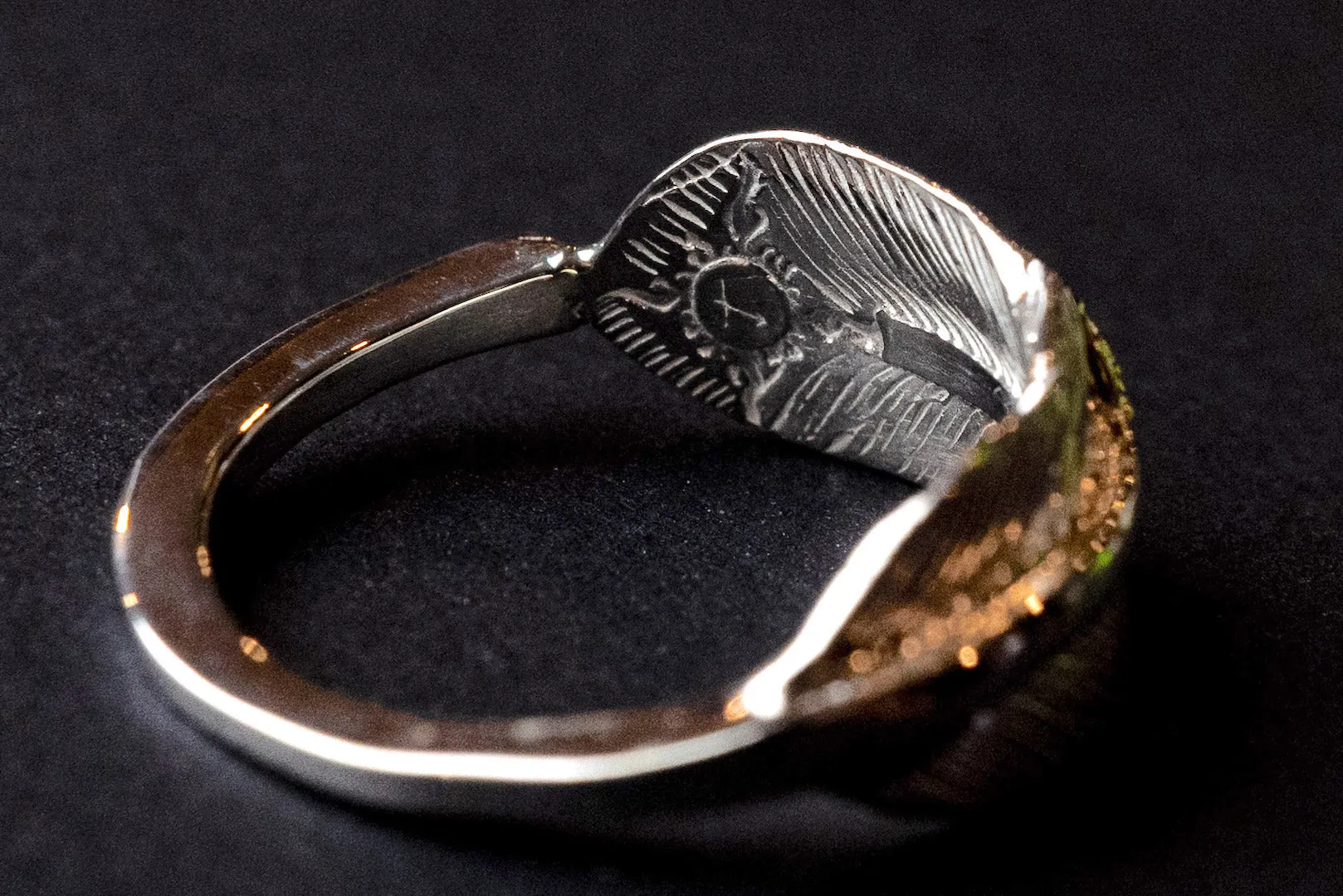 First Arrow's Small Feather & 18K Sunburst Ring (R-094)